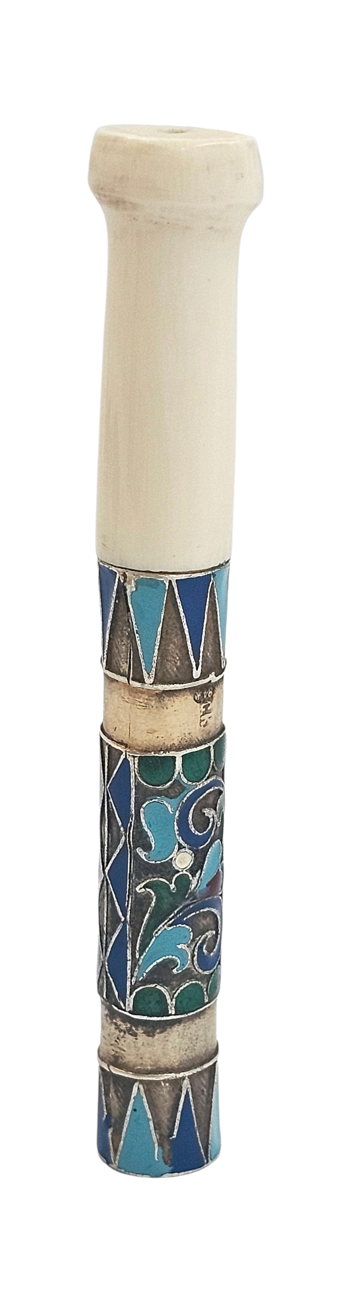 Mouthpiece to pipe, made of gilded Imperial Russian silver 84, with beautiful champlev&eacute; 