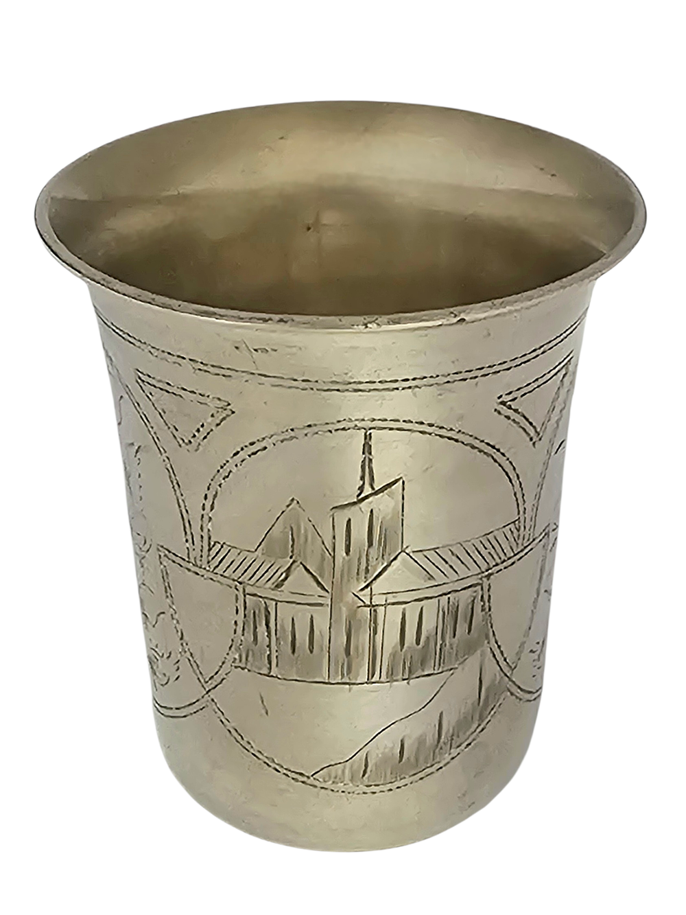 ***נדיר - גביע רוסי אימפריאלי עשוי מכסף 84, מעוטר בדוגמת העיירה היהודית , שלישיית דוגמאות 