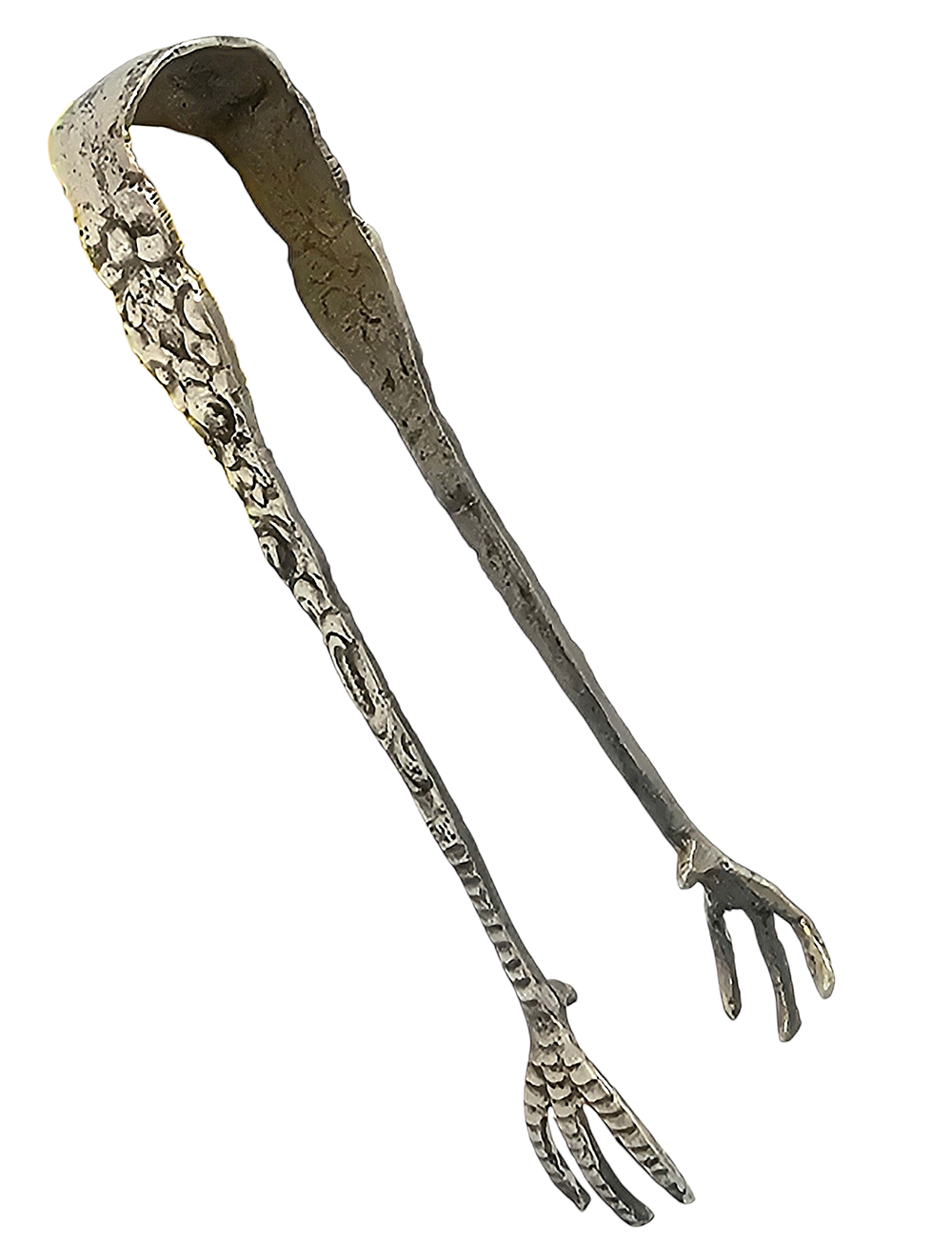 **מיוחד* מלקחיים לסוכר, עשוי כסףכסף 800, בעיצוב פרחוני עם טופרי אריה. 
משקל ומידות: 14.39 