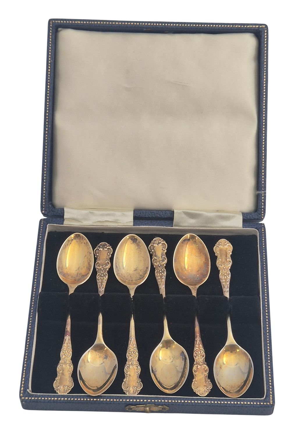 Set of 6 gold plated sterling silver spoons. 
Birmingham, England. 
Weight: 46.10g. 