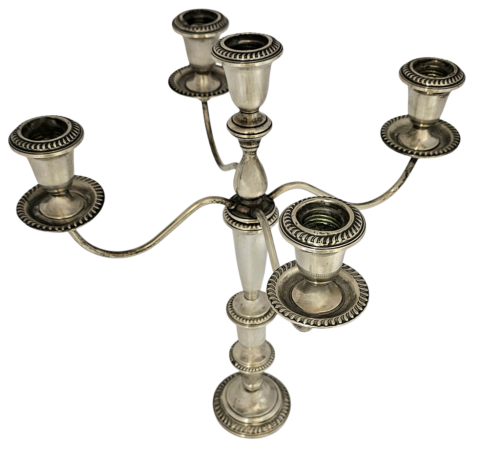 Frank M. Whiting &amp; Co - קנדלברה מלכותית 5 קנים, כסף סטרלינג 925, יוצר לפני שנת 1940 