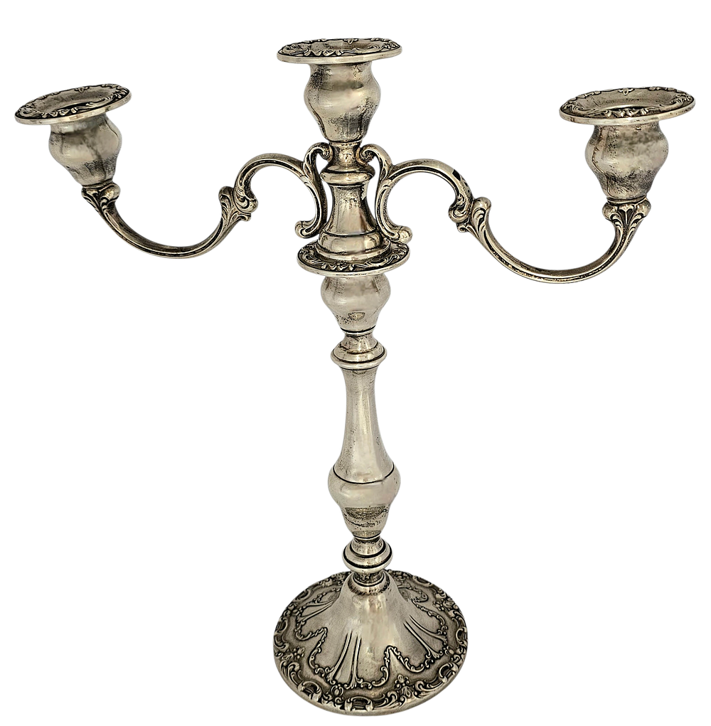 GORHAM - קנדלברה מלכותית 3 קנים, כסף סטרלינג 925, של חברת גורהם, על ידי האמן ווילאם כריסמס 