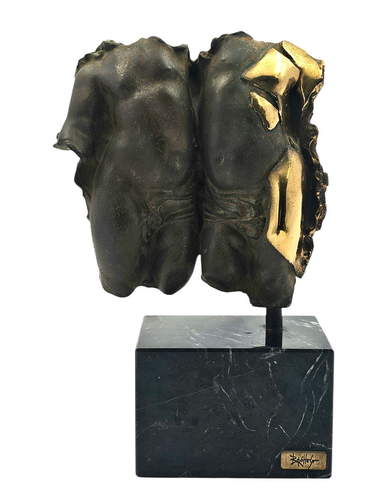 Bronze sculpture of two embracing figures, on black marble base. 
Limited edition (500 