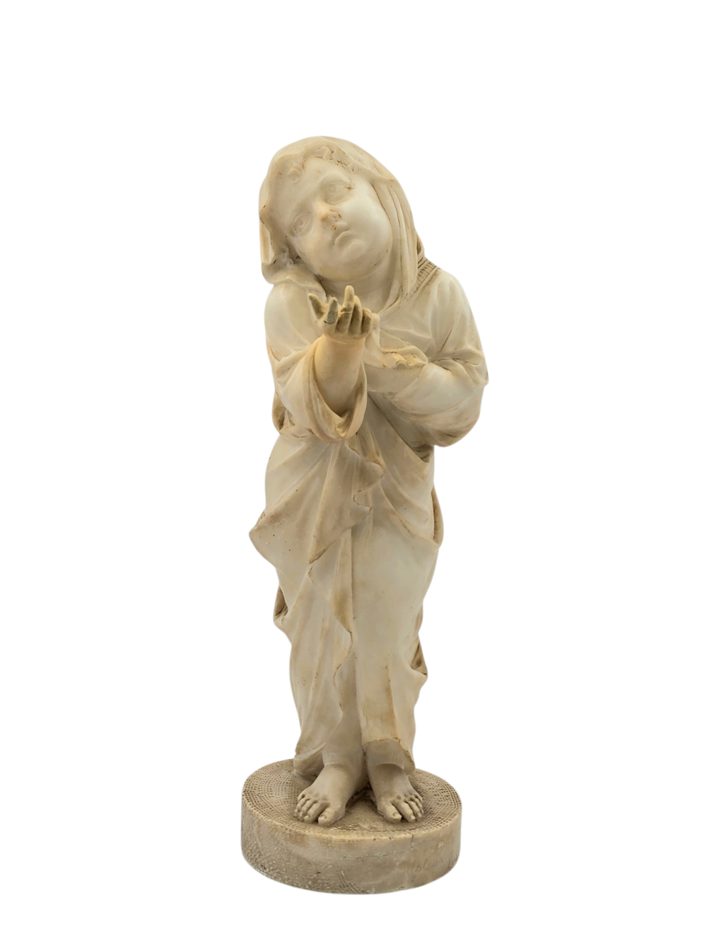 Italian marble sculpture of girl holding out hand, signed at base: Horace Andreoni Sculpteur 
