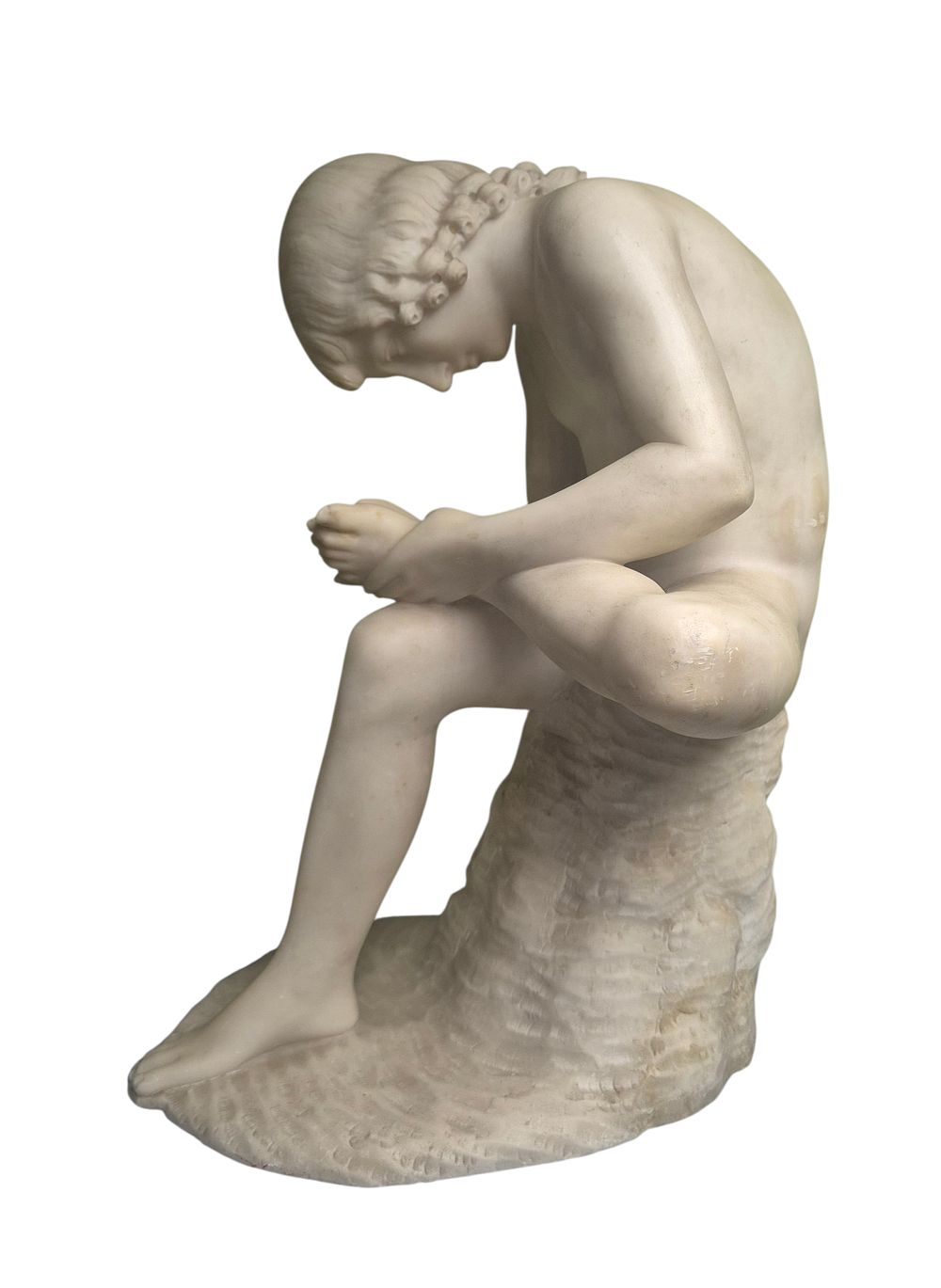Antique marble sculpture, Boy with Thorn, based on Greco-Roman Hellenistic bronze sculpture of 