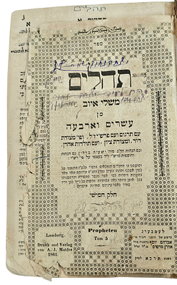 ספר תהילים, משנת 1861, נושא חתימת בעלים, וכולל כתב יד בגב דף השער. 
מתוך סדרת ספרי "עשרים 