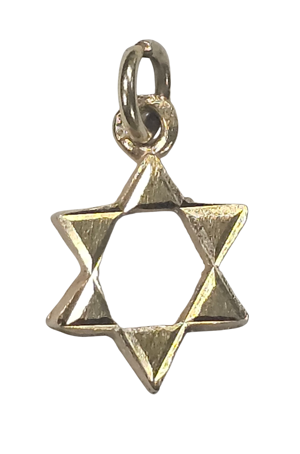 Gold star of David pendant, made of 14k gold. 
Weight: 0.6g. 
15mm x 9mm.