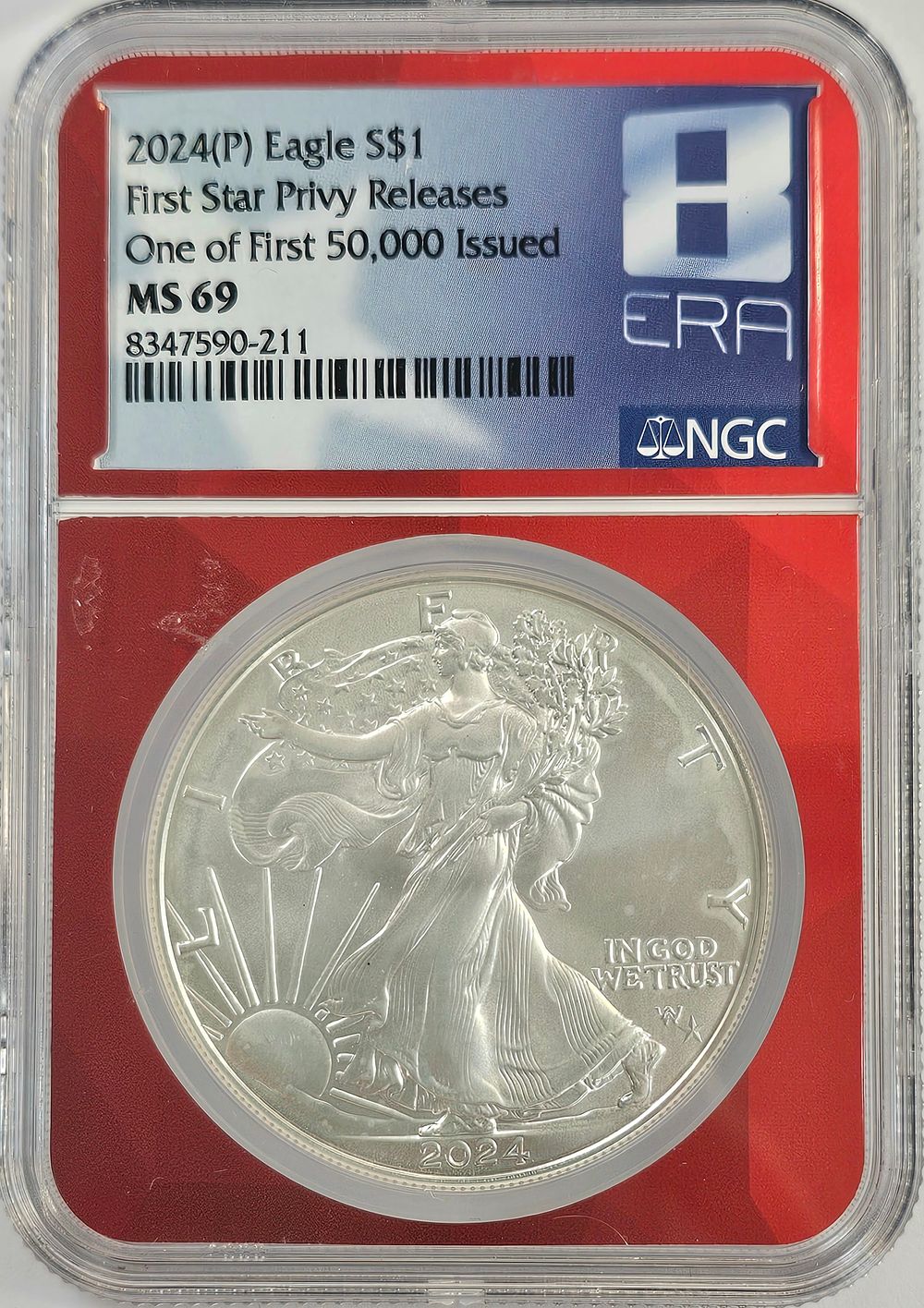 מטבע כסף 999, 1 דולר אמריקאי (אונקיה - 1 OZ) המטבע מדורג MS-69 על ידי חברת NGC במשקל כולל של 