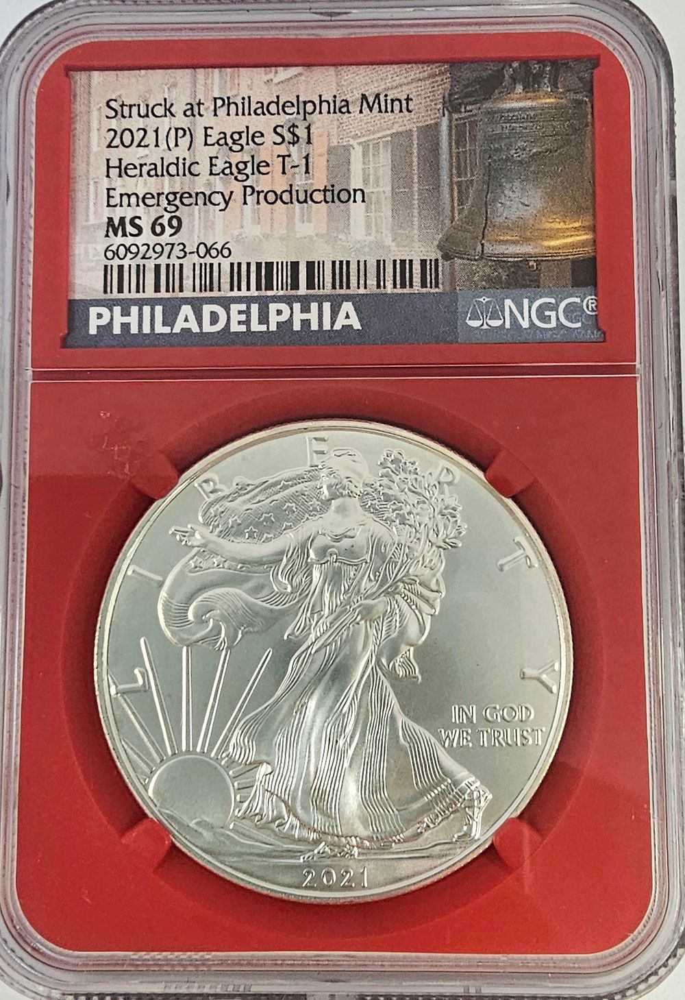 מטבע כסף 999, 1 דולר אמריקאי (אונקיה - 1 OZ) המטבע מדורג MS-69 על ידי חברת NGC במשקל כולל של 