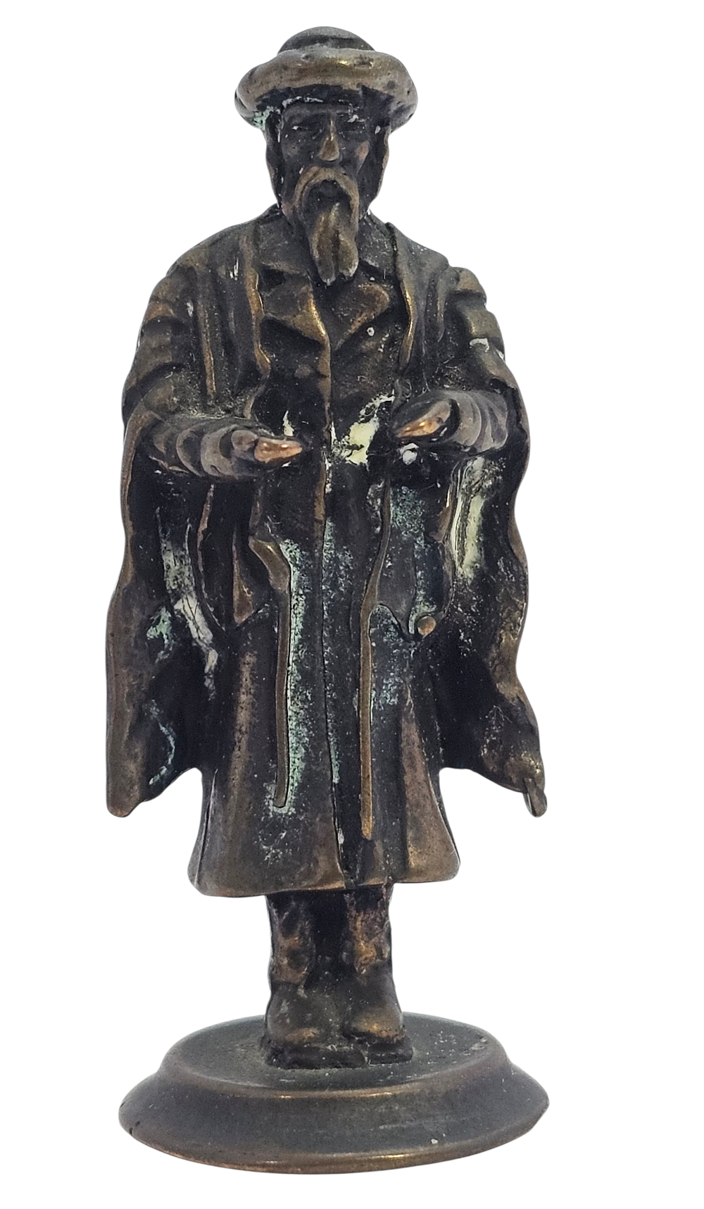 Bronze small sculpture of rabbi. 
No identifiable signature. 
Weight: 28.39g. 
5cm 