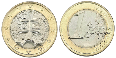 מטבע 1 אירו סלובקיה, 2009 (מצב AU) – שנת הנפקה ראשונה 
מטבע דו-מתכתי בערך של 1 אירו שהונפק 