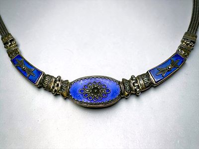 שרשרת כסף 925 עתיקה מעוטרת אבני לאפיס לאזולי