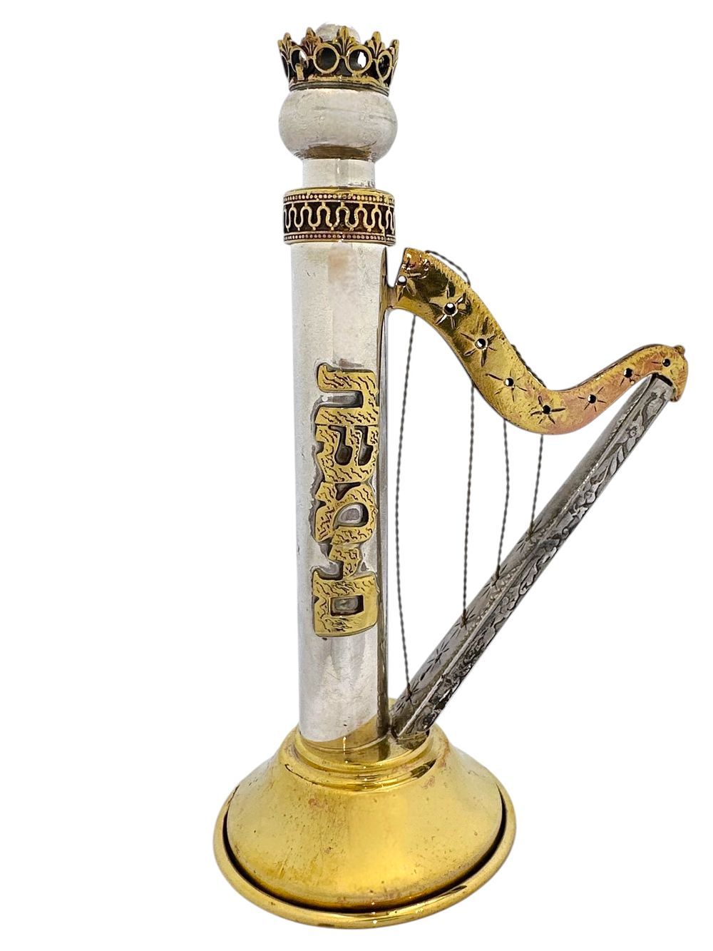 חדש לגמרי – מגדל בשמים (הבדלה), נבל דוד עשוי כסף 925, עיצוב בדמות נבל עם מיתרים ועיטורים 
