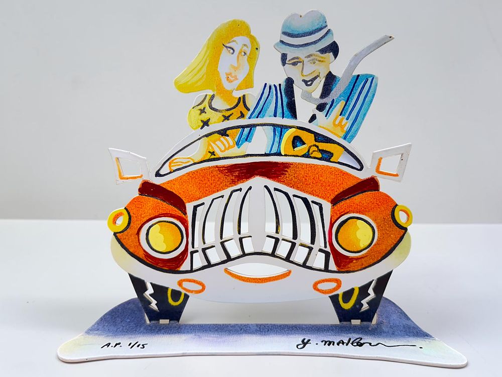 G. Melzer - Yuval Mahler sculptural cut out pop art depicting man and woman in car. Double-sided 