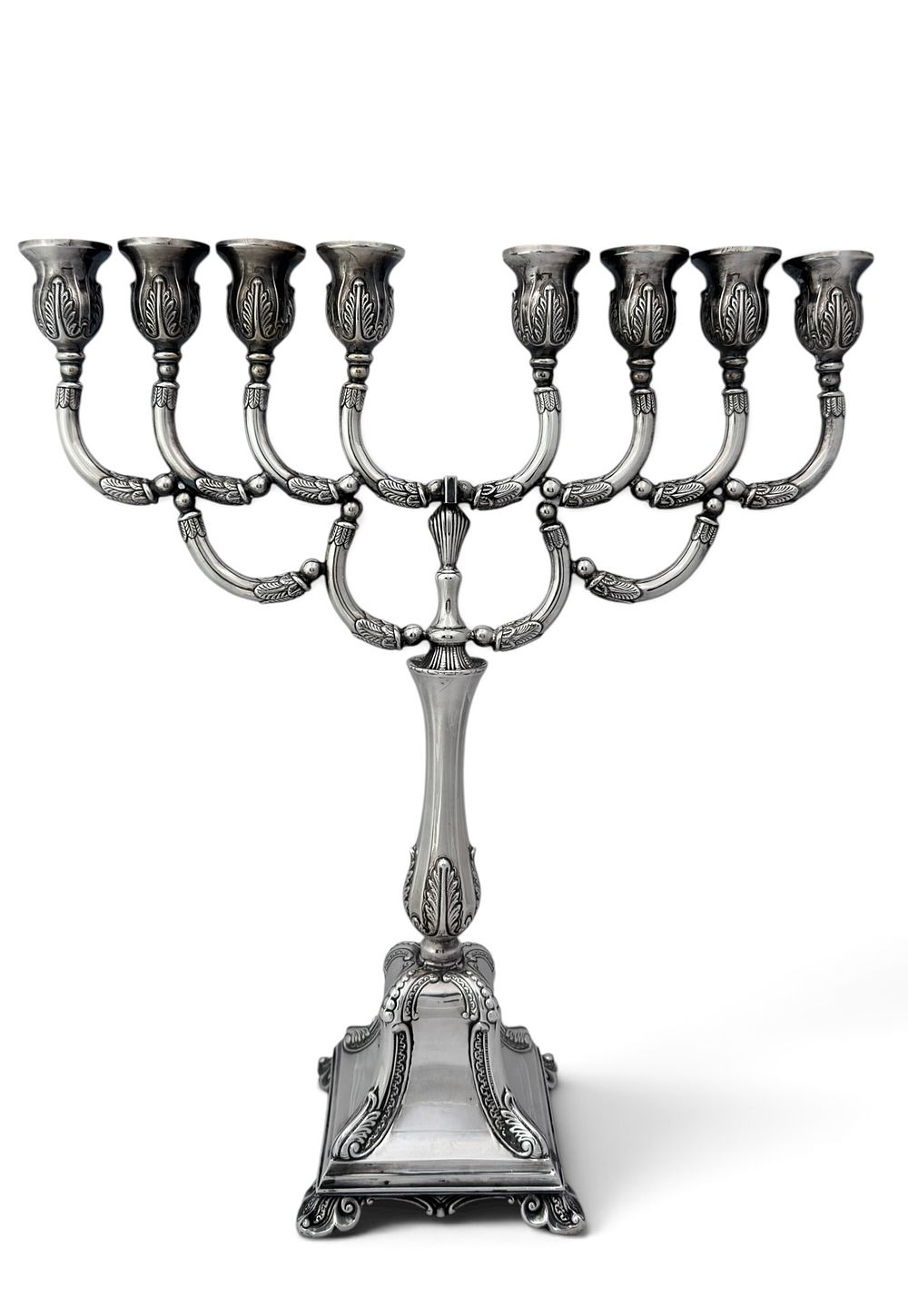Hazorfim – A large, beautiful 925 sterling silver Hanukkah menorah. In good condition. 
Shamash 