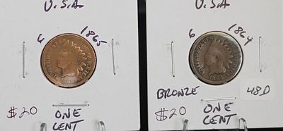 1864 Bronze and 1865 Indian Head Cent. Nice Early Date