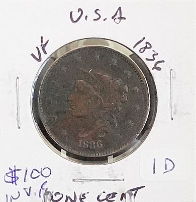 1836 Matron Head Large Cent. This is in VF Condition and a Rarer Date!