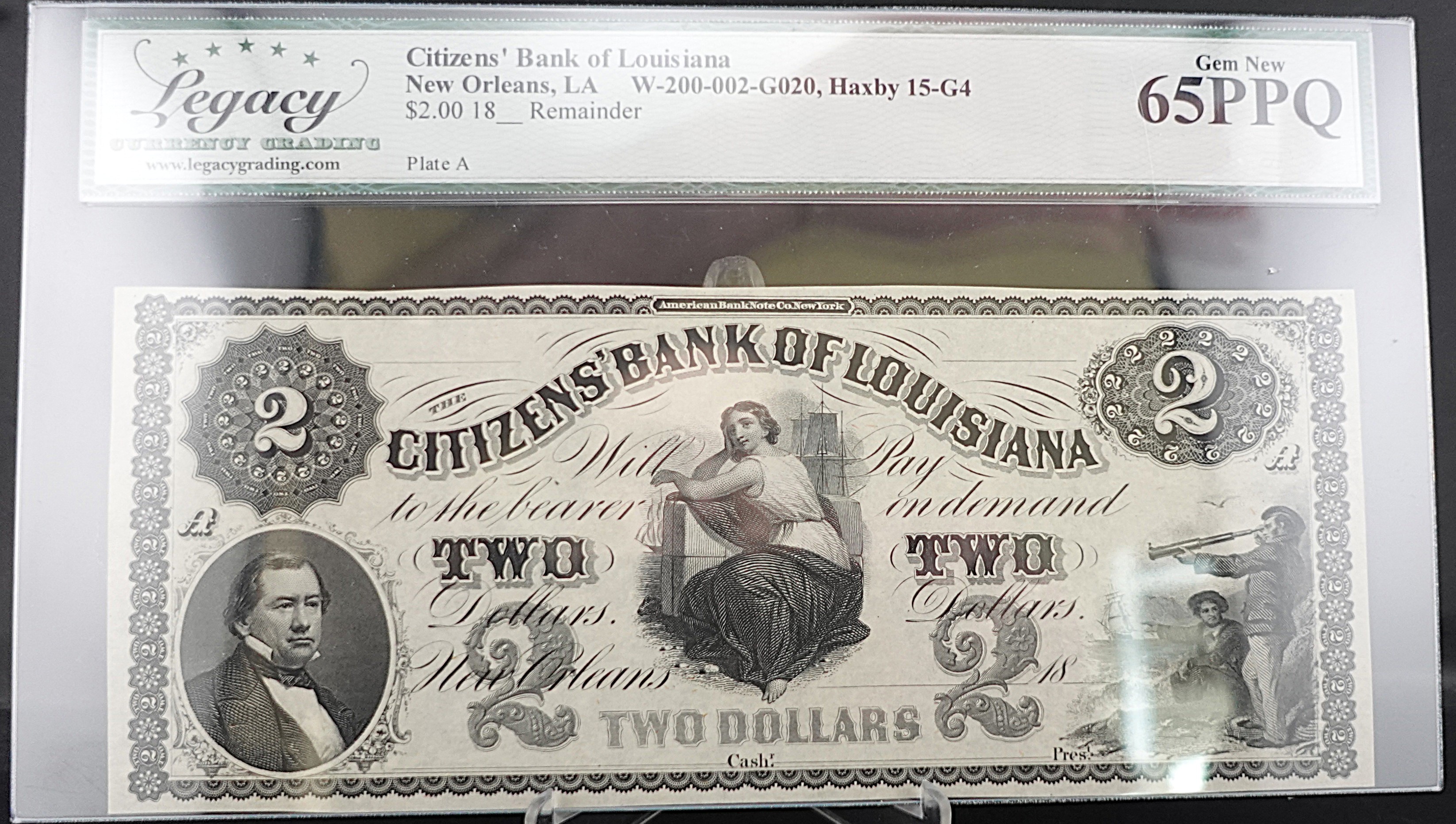 1800's Citizens Bank of Louisiana, New Orleans, LA $2 Note