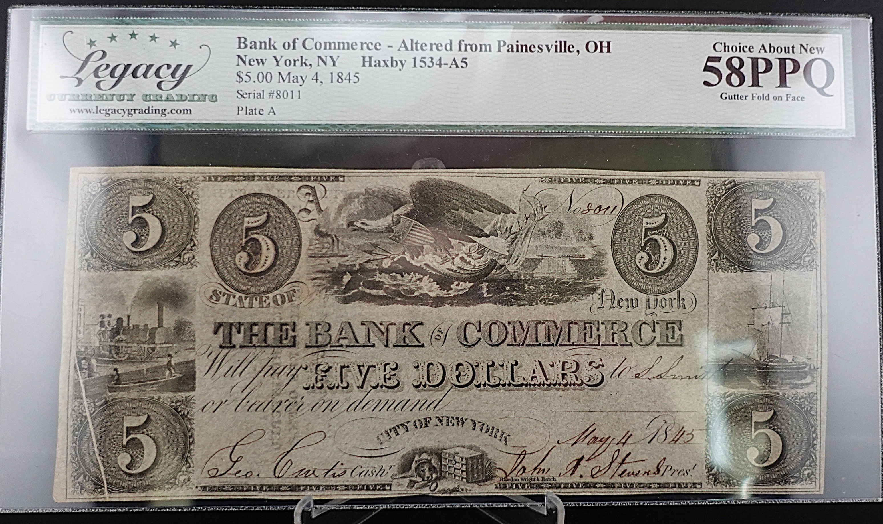 1845 $5 Bank of Commerce New York, NY