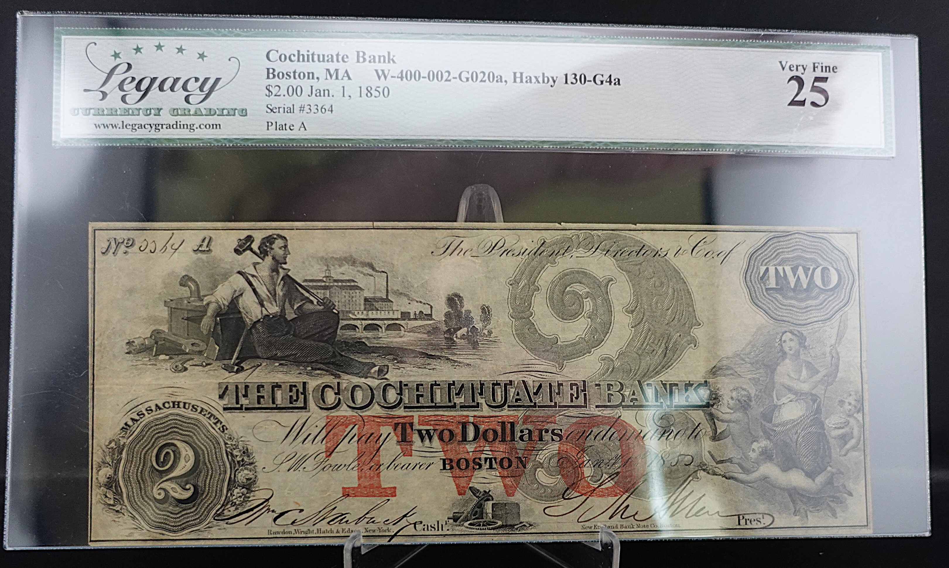 1850 Cochituate Bank Boston MA $2 Note