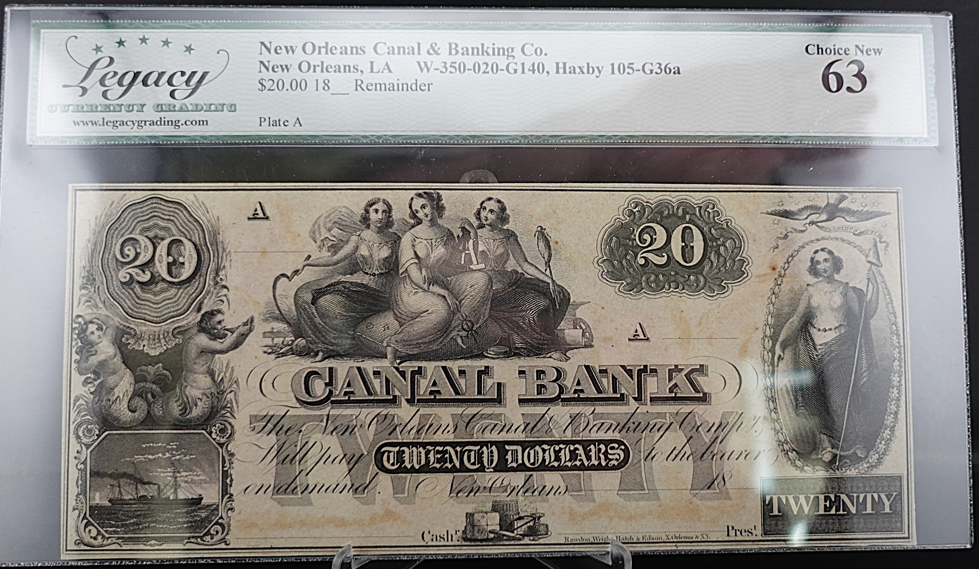 1800's New Orleans Canal and Banking Co. New Orleans, LA $20 Note