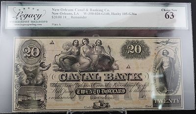 1800's New Orleans Canal and Banking Co. New Orleans, LA $20 Note. This is a great note! Graded 