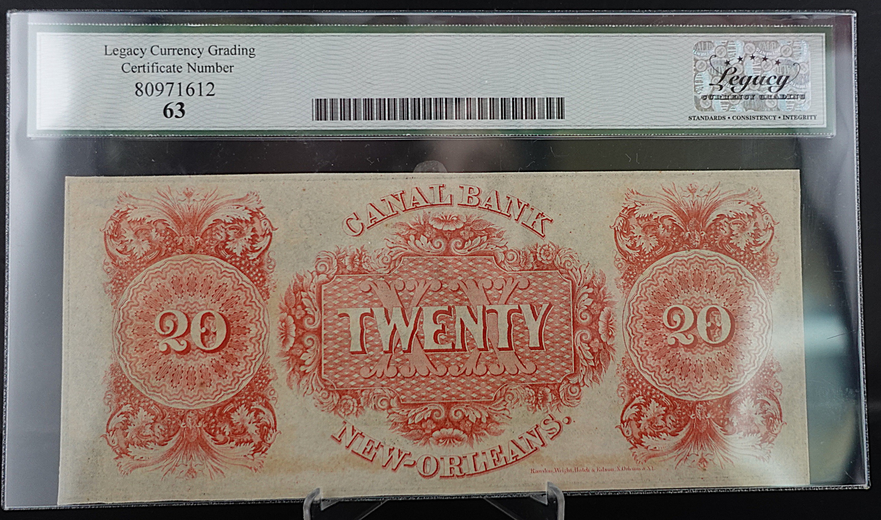 1800's New Orleans Canal and Banking Co. New Orleans, LA $20 Note