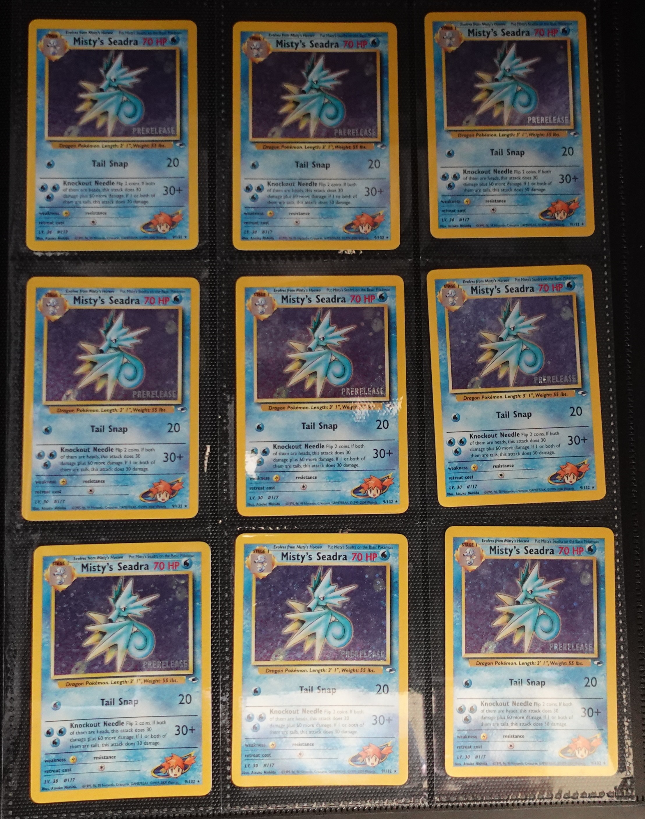 (9) 2000 Prerelease Pokémon Misty's Seadra Gym Hero's Holo 9/132