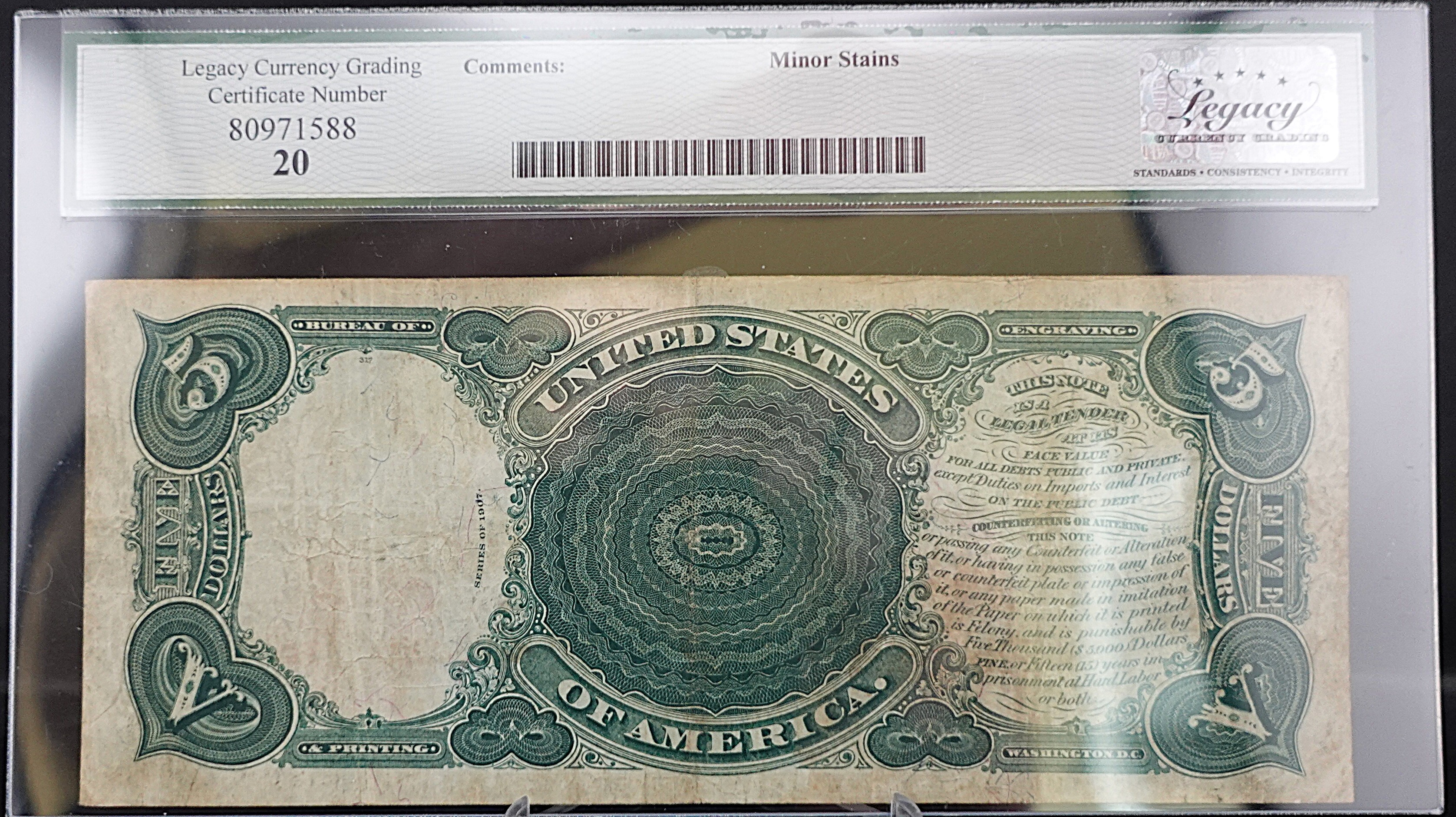 1907 $5 Legal Tender
