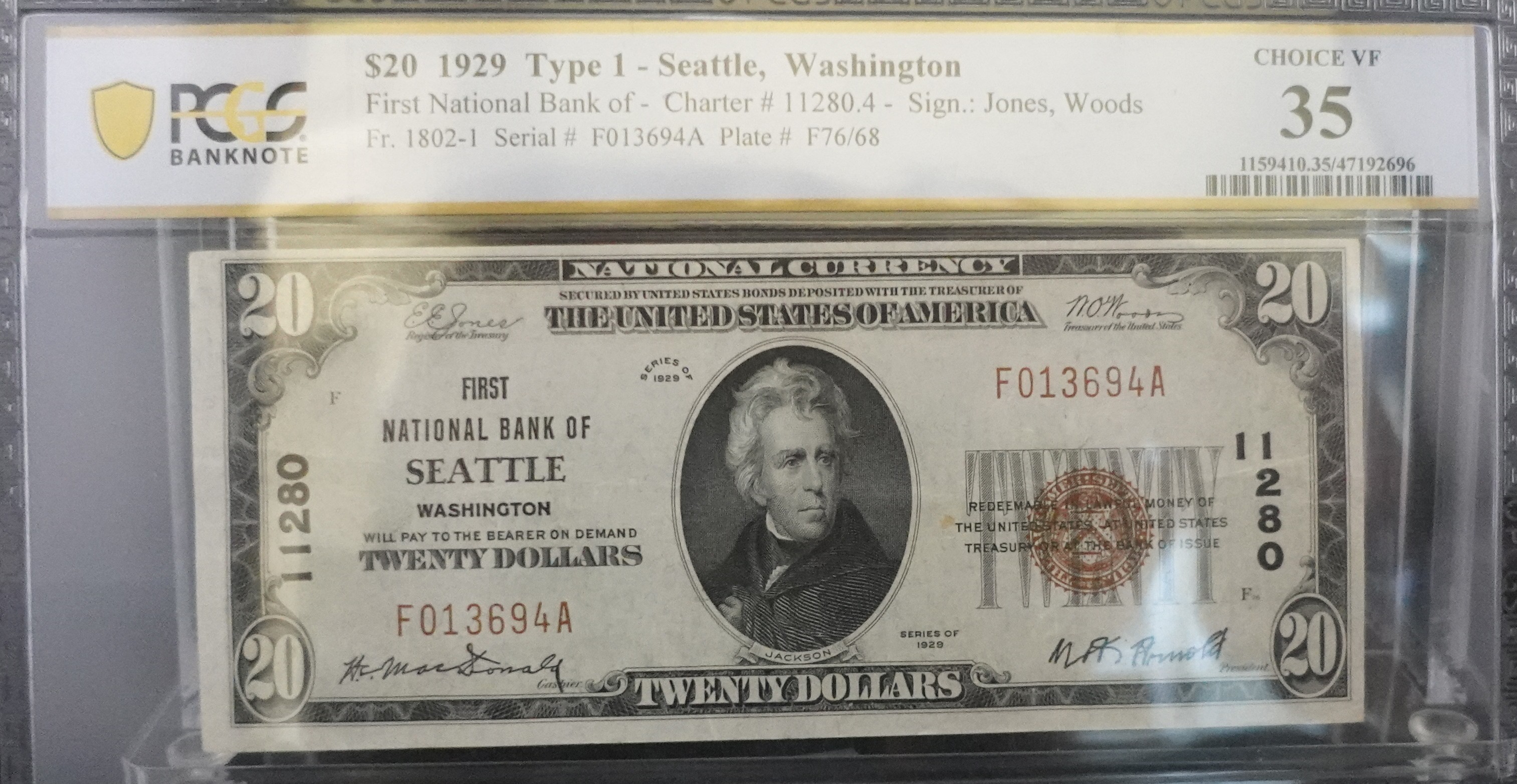1929 Type 1 $20 Seattle WA Note