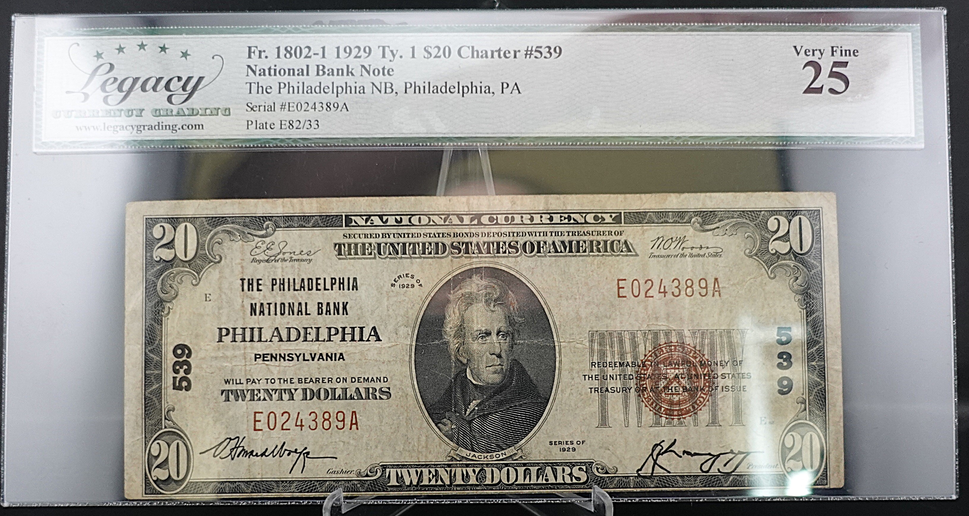 1929 Type 1 Philadelphia National Bank Philadelphia, PA $20 Note