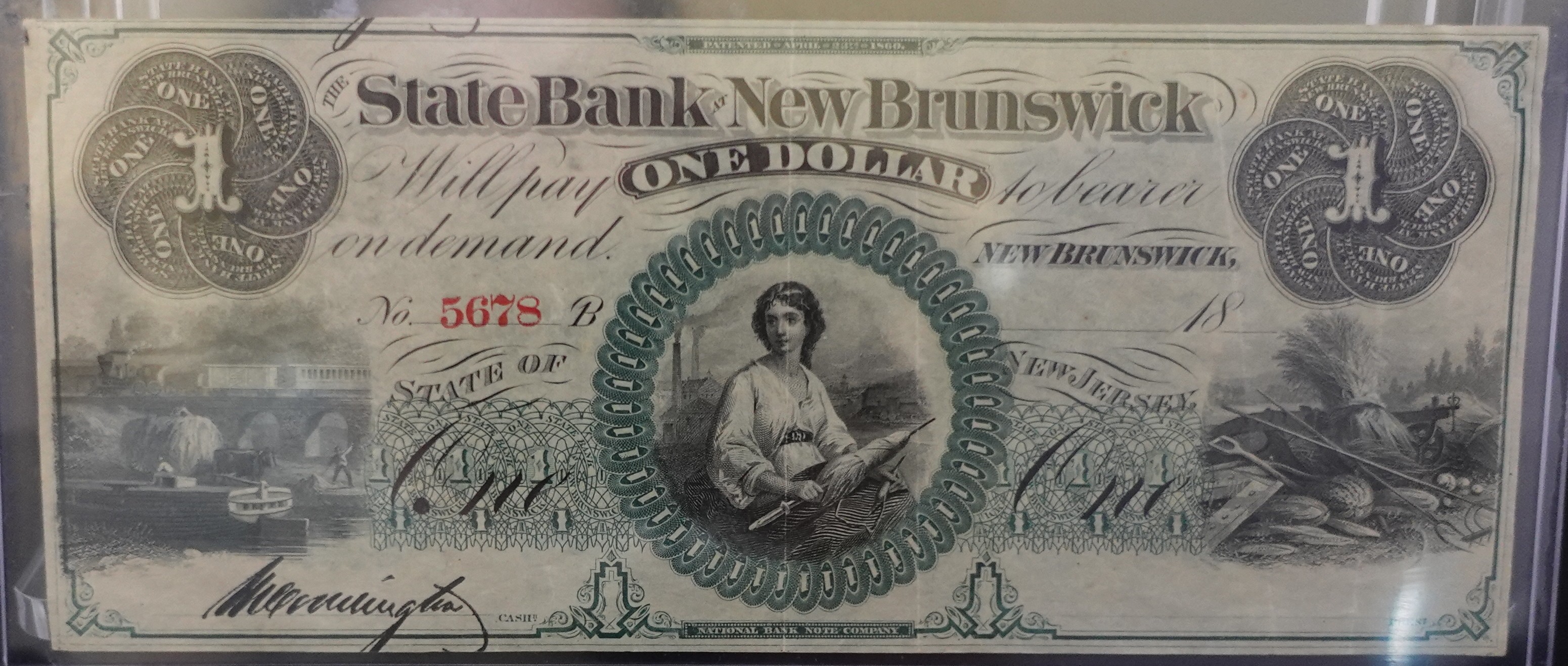 1860 State Bank of New Brunswick $1 Note
