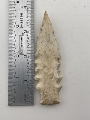 3 & 5/8" Eccentric Indian Artifact Arrowhead. KEY WORDS: INDIAN ARTIFACT ARTIFACTS ARROWHEAD 