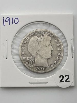 1910 Barber Half Dollar Coin. All coins have been Sigma tested for authenticity. Please bid with 