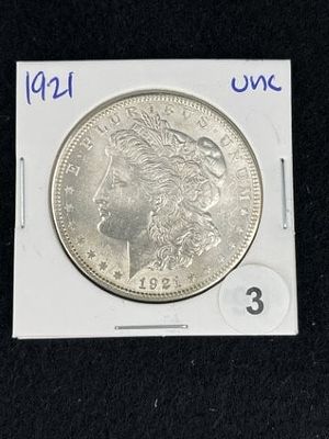 1921 UNC Morgan Silver Dollar Coin. KEY WORDS: INDIAN ARTIFACT ARTIFACTS ARROWHEAD ARROWHEADS 
