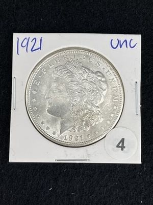 1921 UNC Morgan Silver Dollar Coin. KEY WORDS: INDIAN ARTIFACT ARTIFACTS ARROWHEAD ARROWHEADS 
