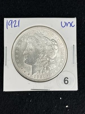 1921 UNC Morgan Silver Dollar Coin. KEY WORDS: INDIAN ARTIFACT ARTIFACTS ARROWHEAD ARROWHEADS 