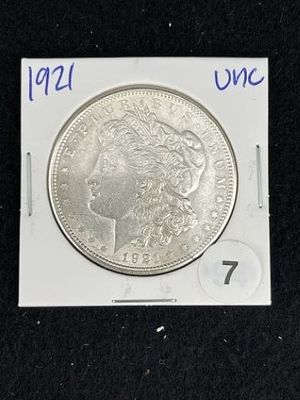 1921 UNC Morgan Silver Dollar Coin. KEY WORDS: INDIAN ARTIFACT ARTIFACTS ARROWHEAD ARROWHEADS 