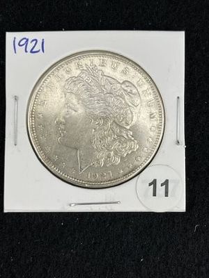 1921 Morgan Silver Dollar Coin. KEY WORDS: INDIAN ARTIFACT ARTIFACTS ARROWHEAD ARROWHEADS NATIVE 