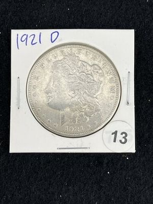 1921 D Morgan Silver Dollar Coin. KEY WORDS: INDIAN ARTIFACT ARTIFACTS ARROWHEAD ARROWHEADS 