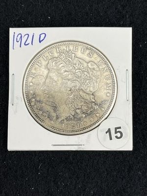 1921 D Morgan Silver Dollar Coin. KEY WORDS: INDIAN ARTIFACT ARTIFACTS ARROWHEAD ARROWHEADS 