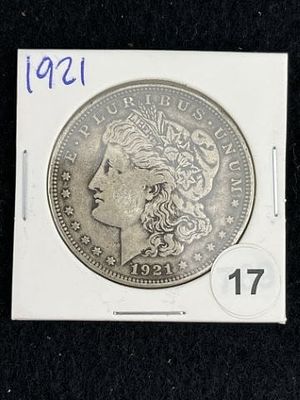1921 Morgan Silver Dollar Coin. KEY WORDS: INDIAN ARTIFACT ARTIFACTS ARROWHEAD ARROWHEADS NATIVE 