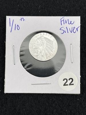 1/10th Fine Silver Coin. KEY WORDS: INDIAN ARTIFACT ARTIFACTS ARROWHEAD ARROWHEADS NATIVE 