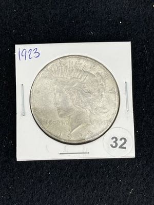 1923 Peace Silver Dollar Coin. KEY WORDS: INDIAN ARTIFACT ARTIFACTS ARROWHEAD ARROWHEADS NATIVE 