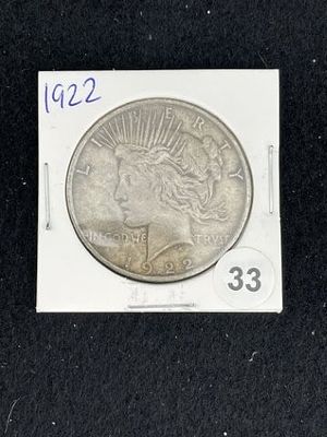 1922 Peace Silver Dollar Coin. KEY WORDS: INDIAN ARTIFACT ARTIFACTS ARROWHEAD ARROWHEADS NATIVE 