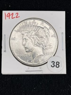 1922 Peace Silver Dollar Coin. KEY WORDS: INDIAN ARTIFACT ARTIFACTS ARROWHEAD ARROWHEADS NATIVE 