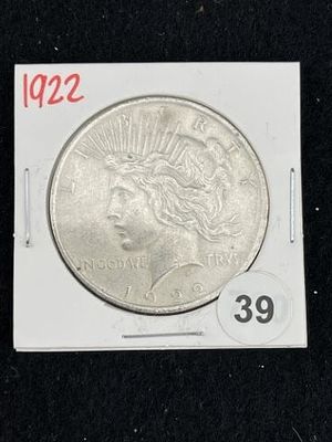 1922 Peace Silver Dollar Coin. KEY WORDS: INDIAN ARTIFACT ARTIFACTS ARROWHEAD ARROWHEADS NATIVE 