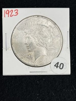 1923 Peace Silver Dollar Coin. KEY WORDS: INDIAN ARTIFACT ARTIFACTS ARROWHEAD ARROWHEADS NATIVE 