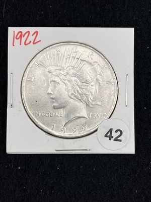 1922 Peace Silver Dollar Coin. KEY WORDS: INDIAN ARTIFACT ARTIFACTS ARROWHEAD ARROWHEADS NATIVE 