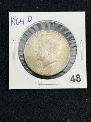 1964 D Kennedy Half Dollar Silver Coin. KEY WORDS: INDIAN ARTIFACT ARTIFACTS ARROWHEAD 